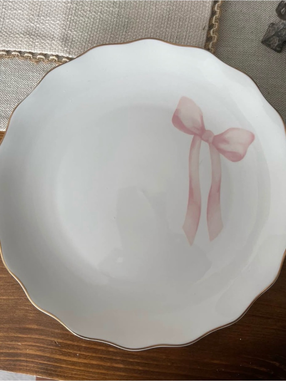 Godinger White Porcelain Bowl with Pink Bow and Gold Trim